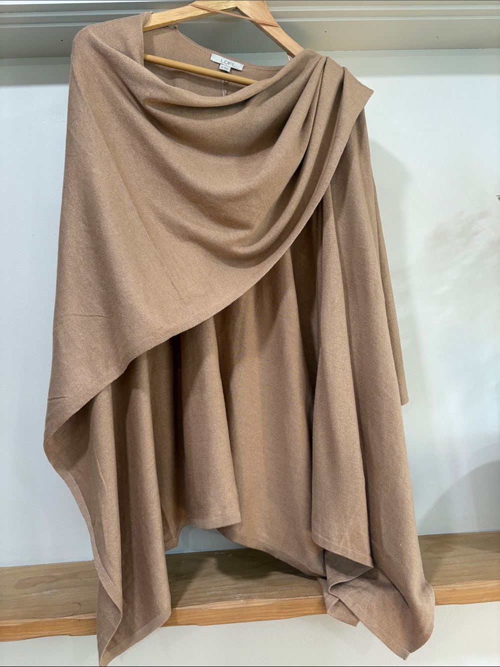 LOFT Camel Soft Open Front Knit Shrug Wrap Poncho, One Size, NWT